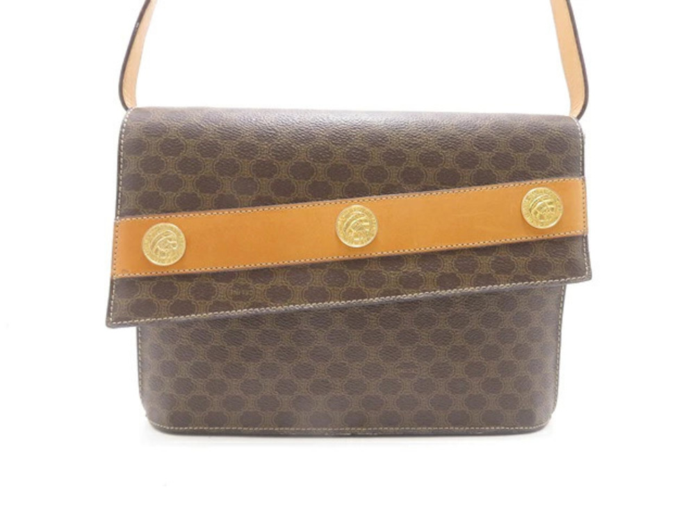 Celine Macadam Medallion Bag Leather Shoulder Canvas Brown
